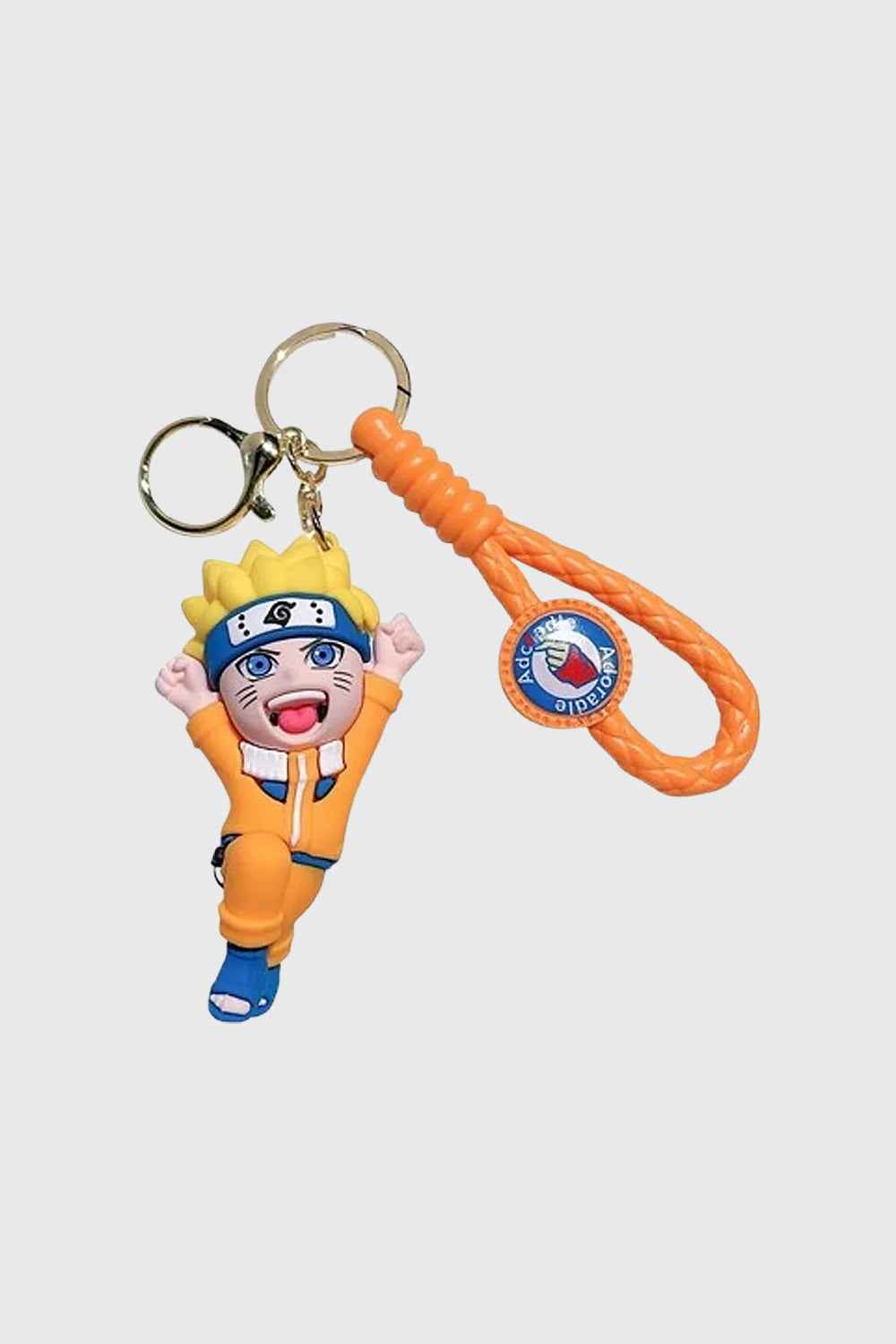 Show your ninja spirit with this Naruto Uzumaki 3D PVC Keychain, featuring Naruto in his classic orange jumpsuit and Hidden Leaf headband. Made from high-quality, durable PVC, this lightweight keychain comes with an orange braided rope strap and logo char